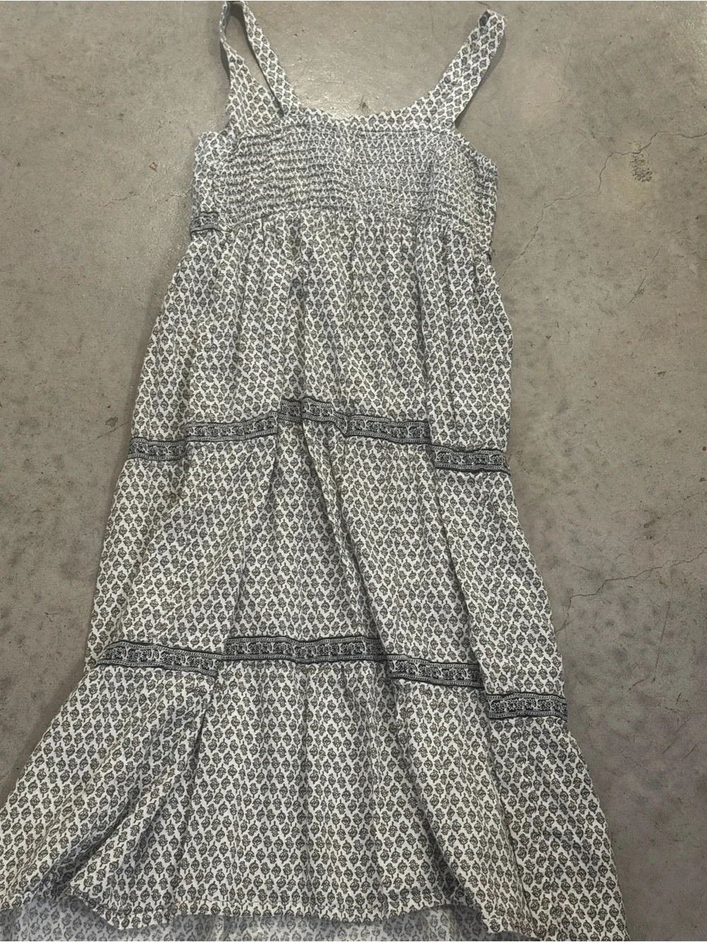 Girls White & Blue Patterned Tiered Sundress